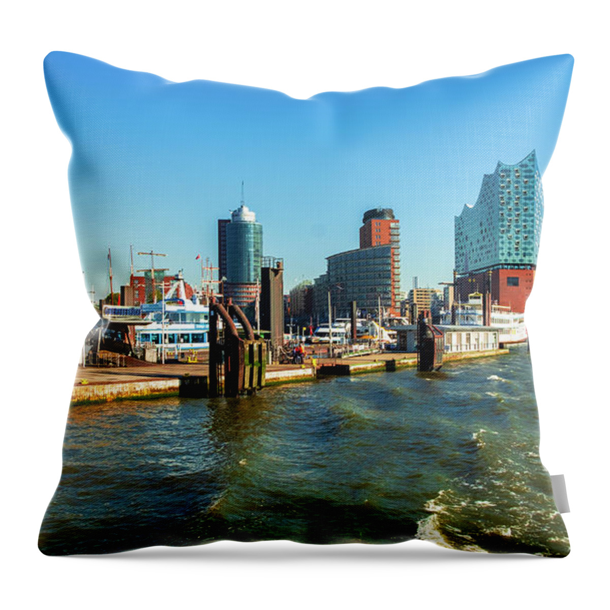 Dramatic Throw Pillow featuring the photograph Panoramic view of Hamburg. #1 by Marina Usmanskaya