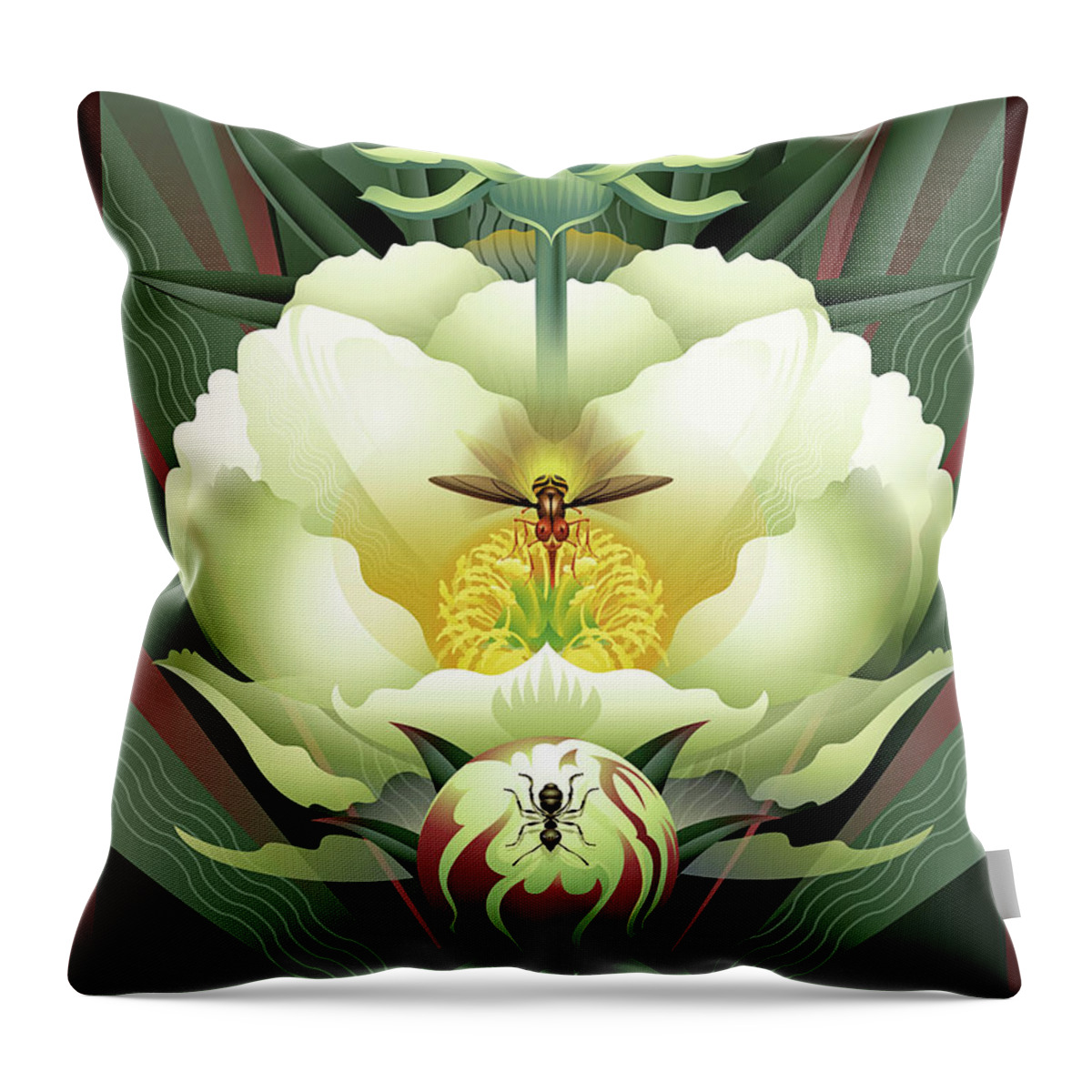 Ant Throw Pillow featuring the digital art Peony White Glory #1 by Garth Glazier