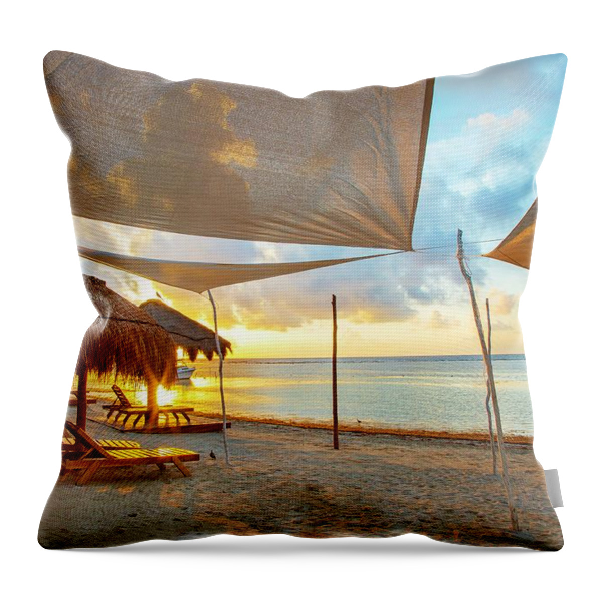 Estock Throw Pillow featuring the digital art Pez Quadro Beach, Mahahual, Mexico #1 by Claudia Uripos