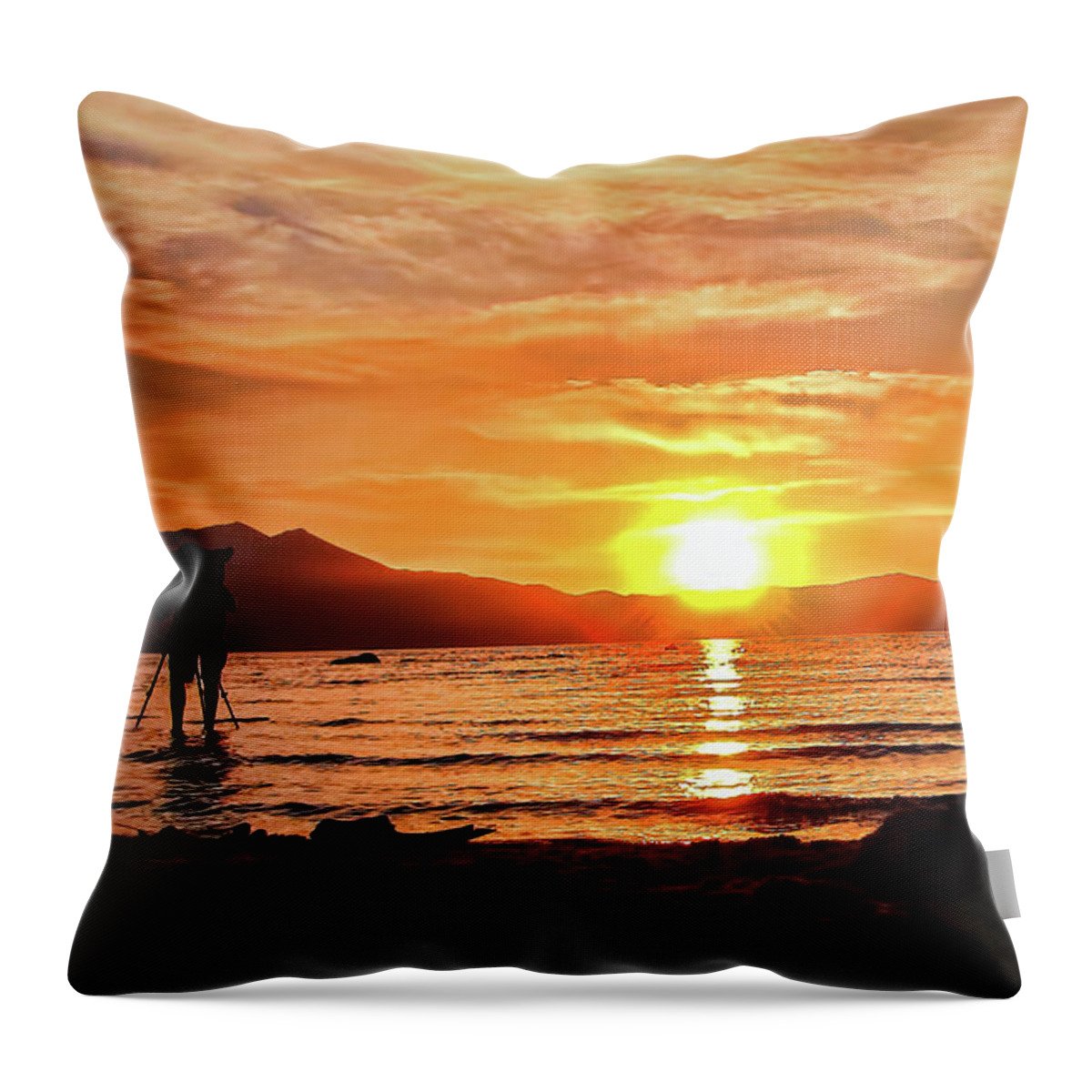 Lake Tahoe Throw Pillow featuring the photograph Photographing Lake Tahoe Sunset #2 by Pat Cook