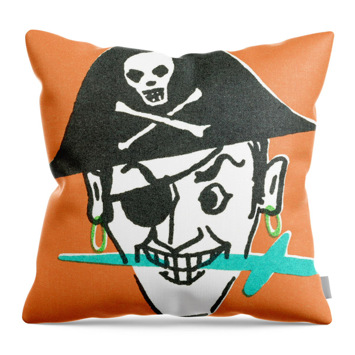 Accessories Throw Pillow featuring the drawing Pirate With Knife in His Teeth #1 by CSA Images
