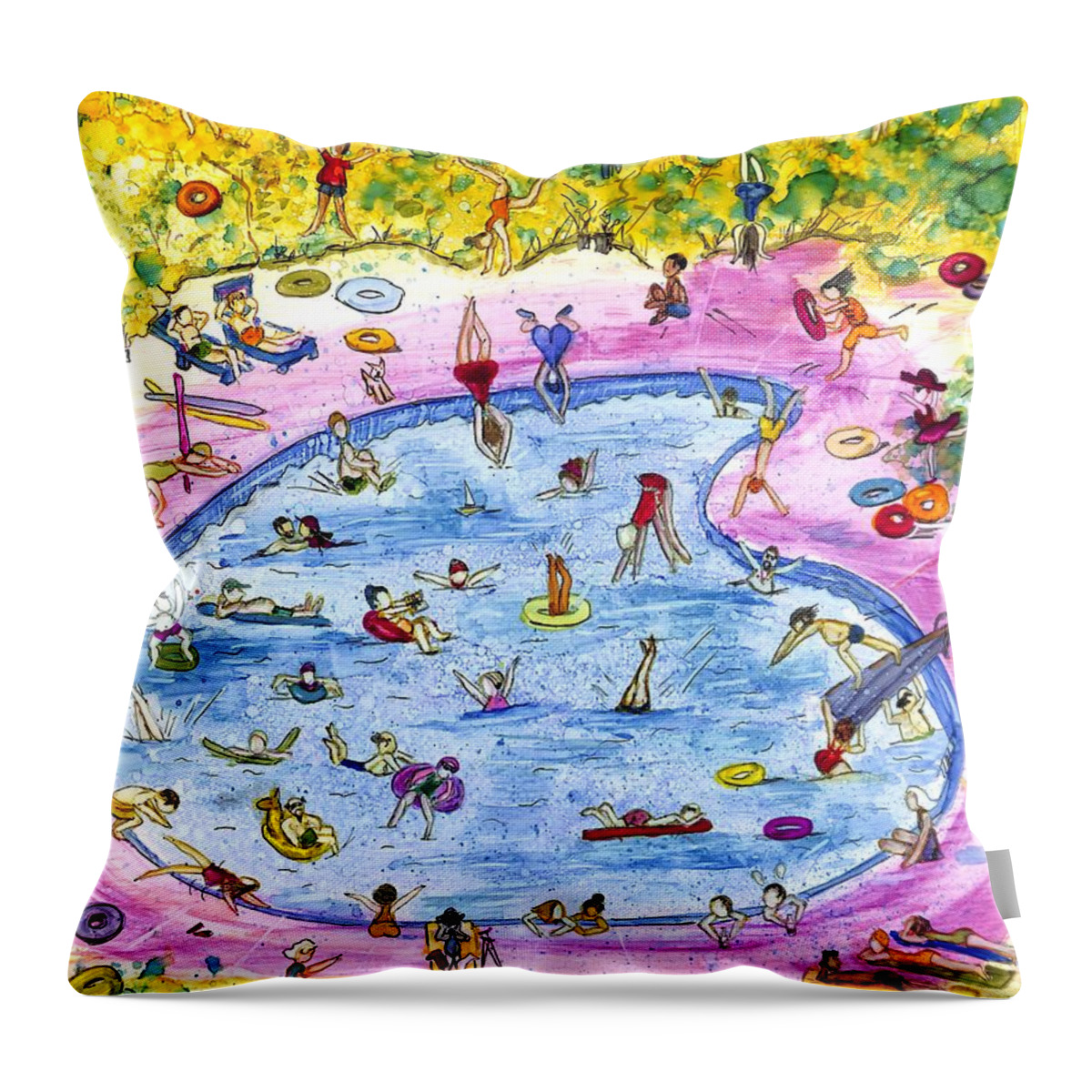 Swimming Pool Throw Pillow featuring the painting Pool Party by Patty Donoghue