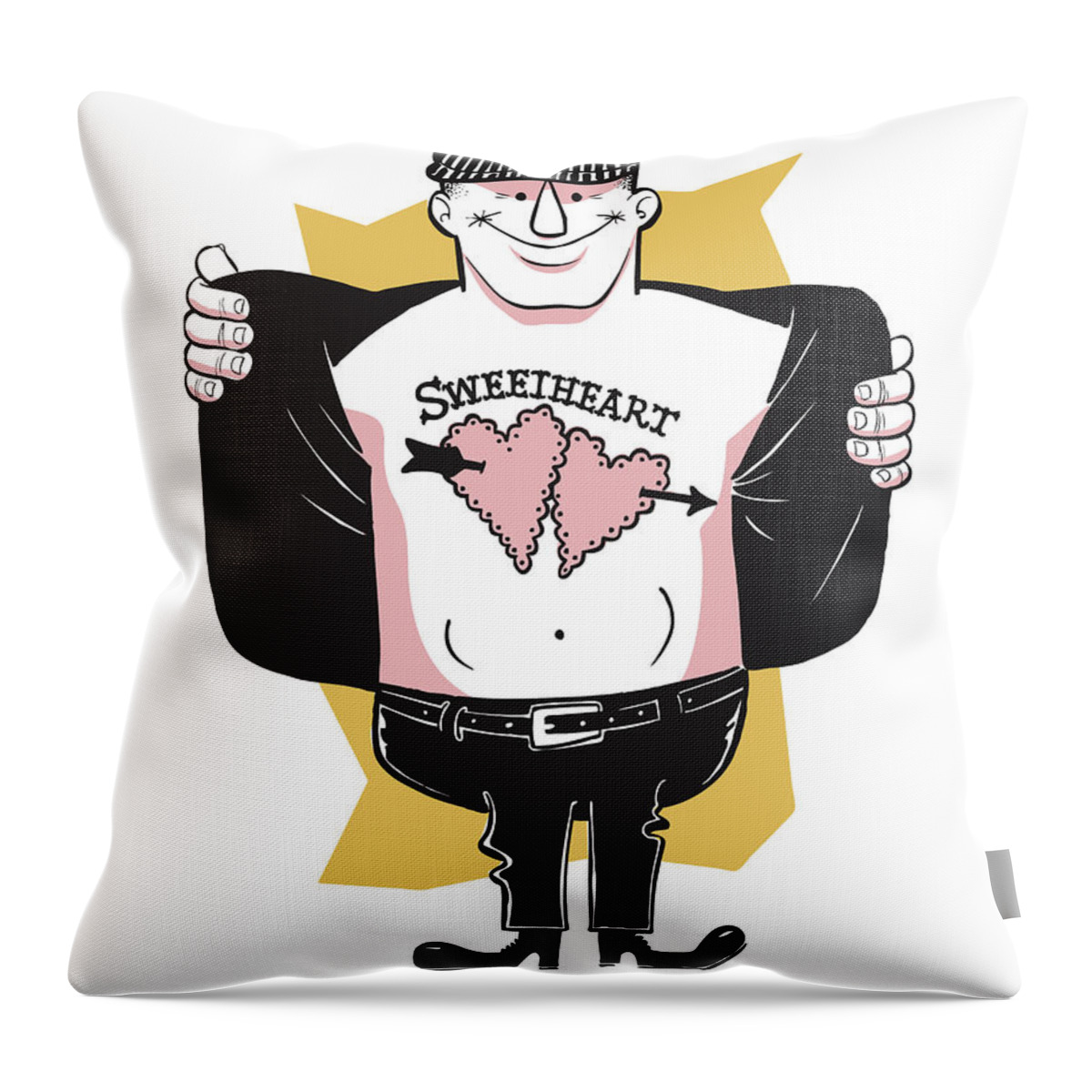 Admire Throw Pillow featuring the drawing Proud Shirtless Man with Sweetheart Tattoo #1 by CSA Images