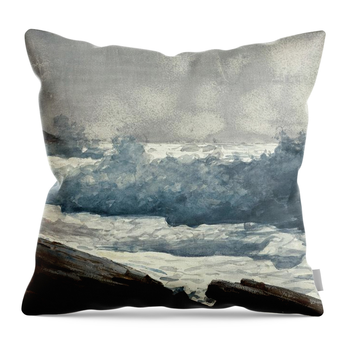 Seascape Throw Pillow featuring the painting Prouts Neck, Breakers by Winslow Homer
