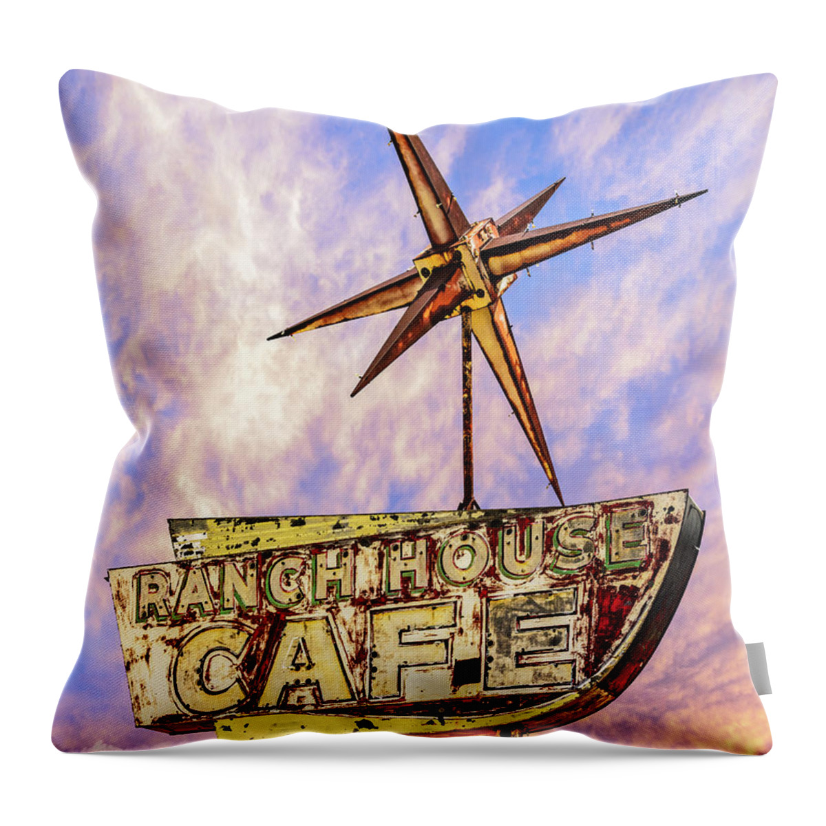 © 2018 Lou Novick All Rights Reserved Throw Pillow featuring the photograph Ranch House Cafe #1 by Lou Novick