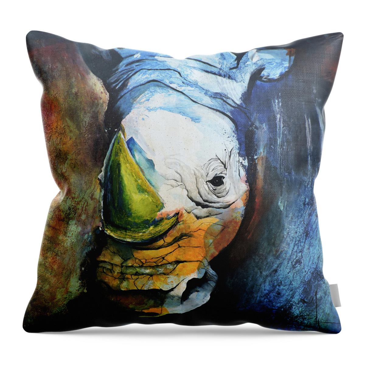Animals Throw Pillow featuring the painting Rhino #1 by Leticia Herrera