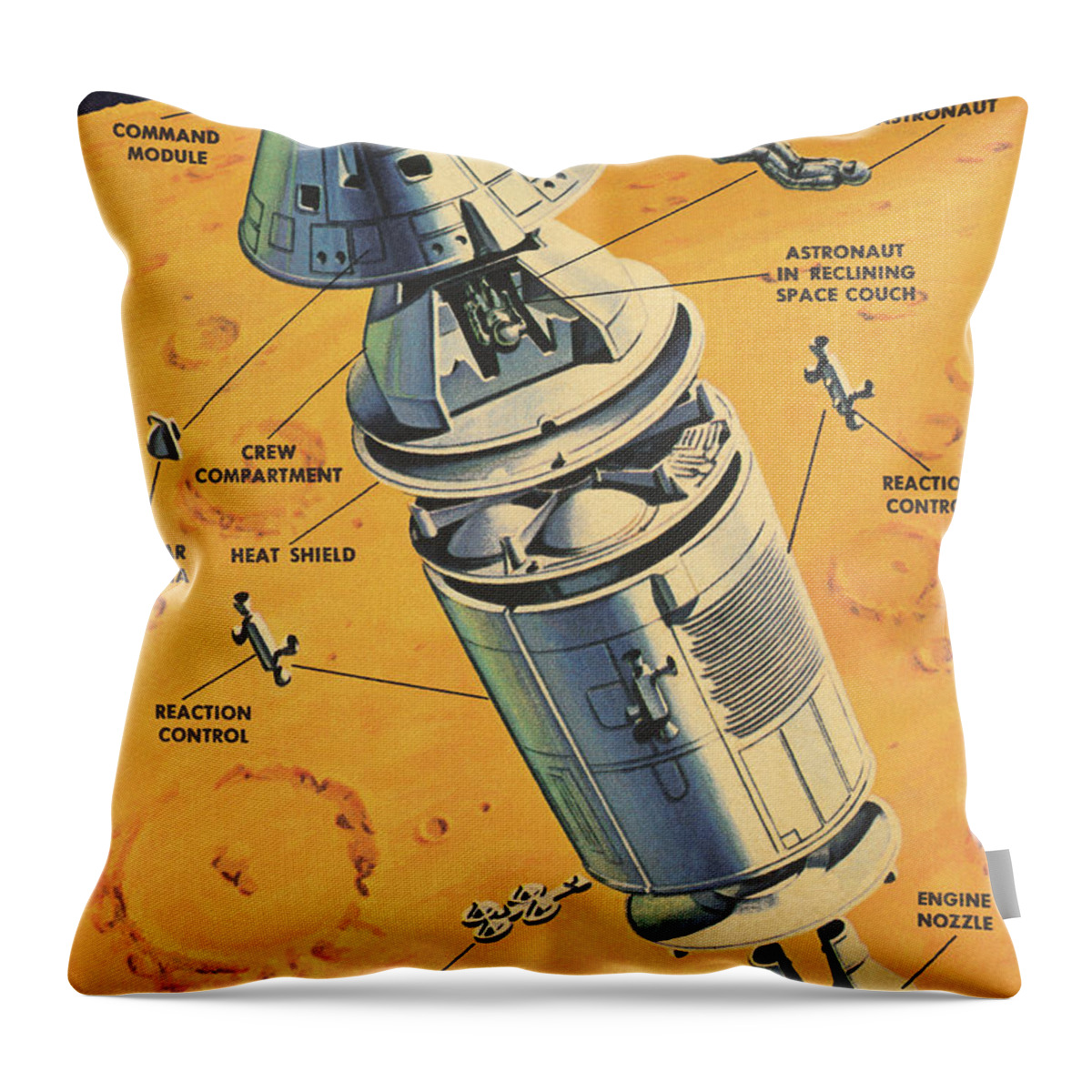 Astronaut Throw Pillow featuring the drawing Rocket Ship in Outer Space #1 by CSA Images