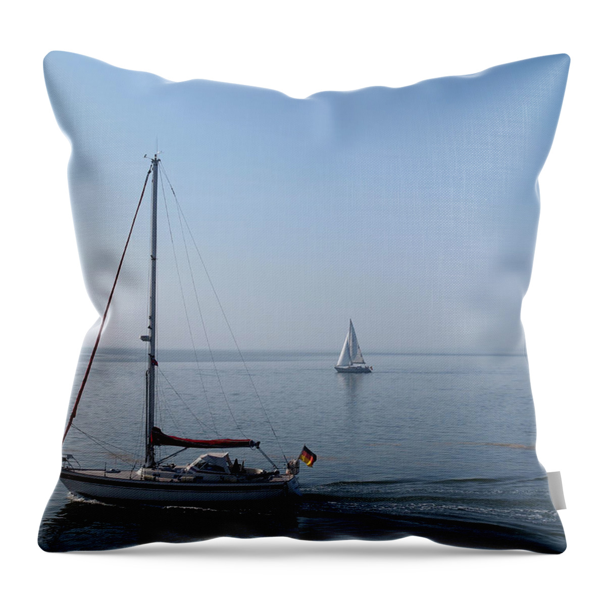 Ip_10311626 Throw Pillow featuring the photograph Sailboat In Sea At Spiekeroog, Lower Saxony, Germany #1 by Jalag / Marion Beckhuser