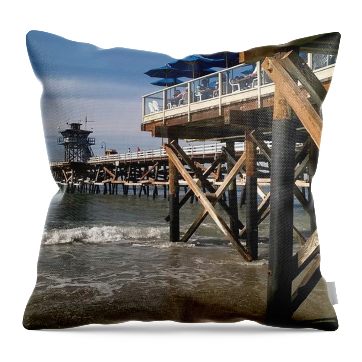 San Clemente Pier By Lee Antle At Ziggyamore Ent Cali Coast Series Orange County Southern California Beach Throw Pillow featuring the photograph San Clemente Pier #1 by Lee Antle