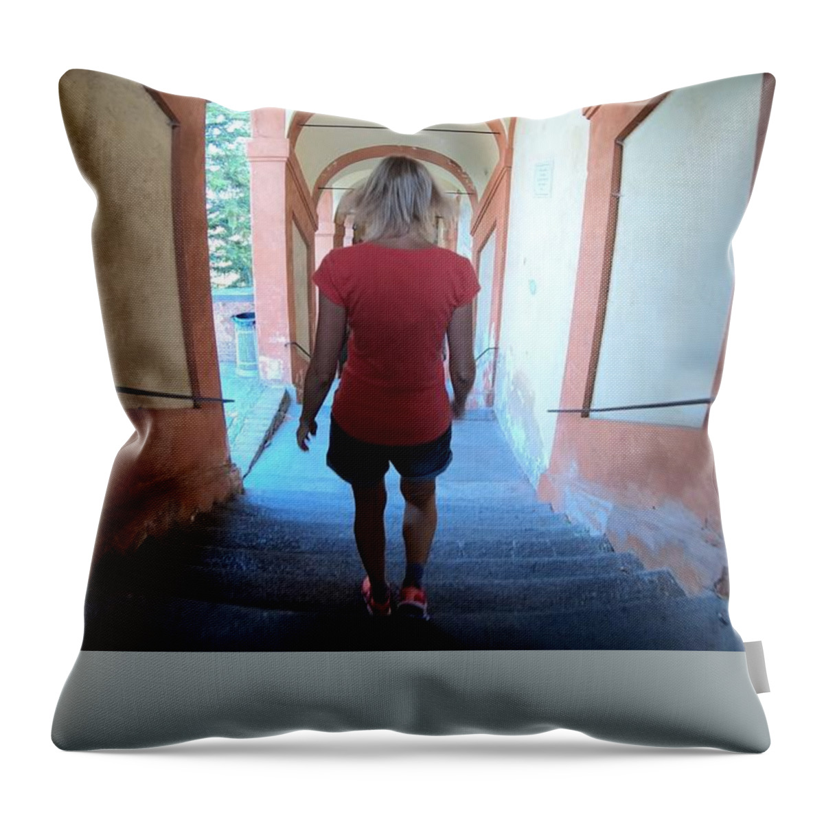 Bologna Throw Pillow featuring the photograph San Luca Sanctuary stairway #1 by Benny Marty