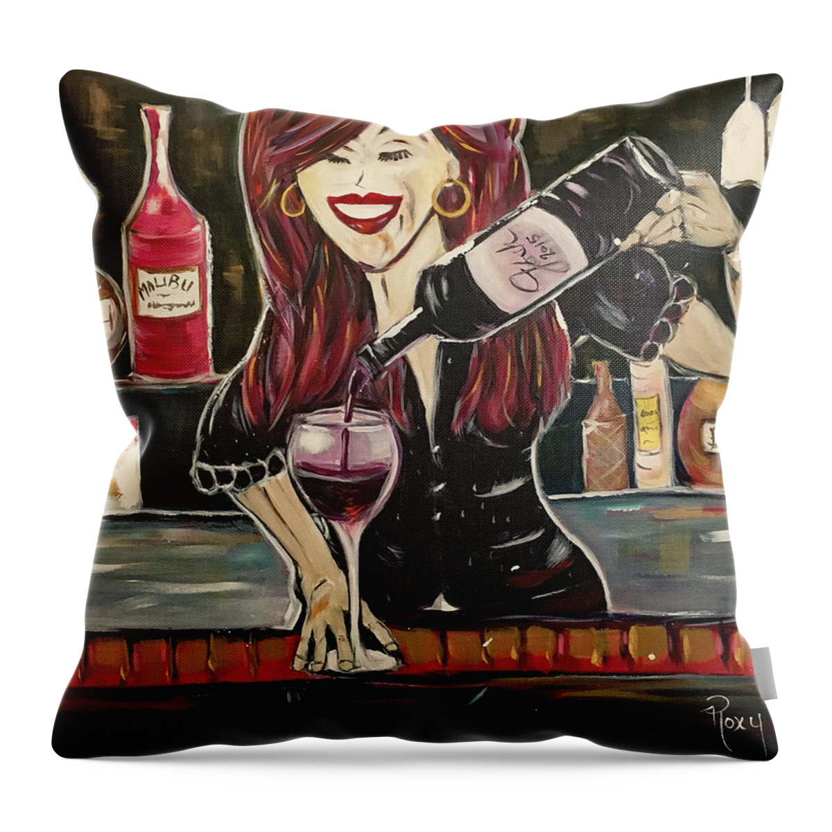 Bartender Throw Pillow featuring the painting Sassy Notes featuring Dana Doom #1 by Roxy Rich