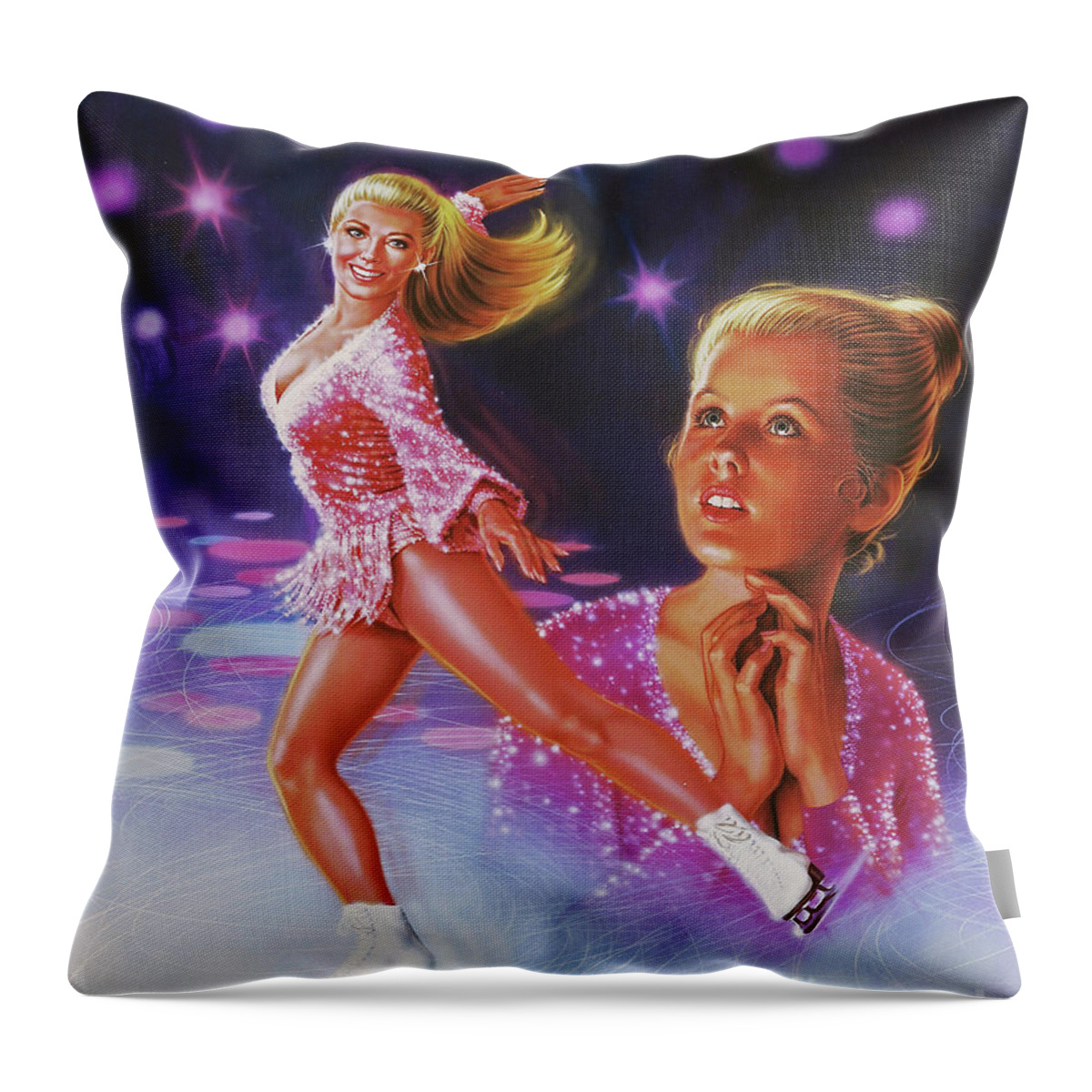 Sports Throw Pillow featuring the painting Skaters Dream by Dick Bobnick