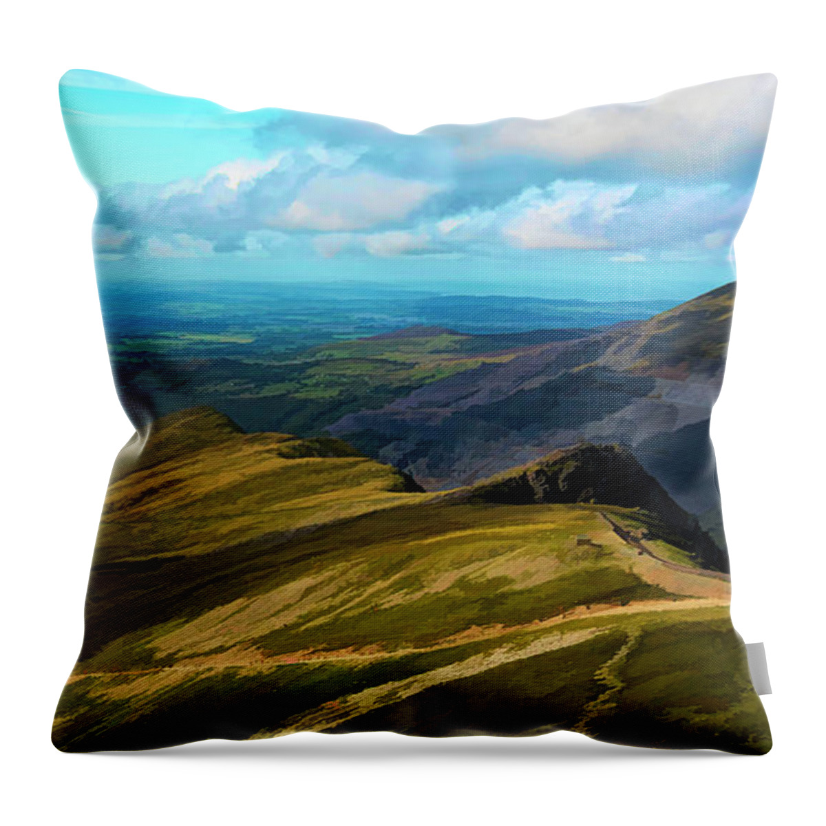 Snowdonia Throw Pillow featuring the digital art Snowdonia #1 by Roger Lighterness