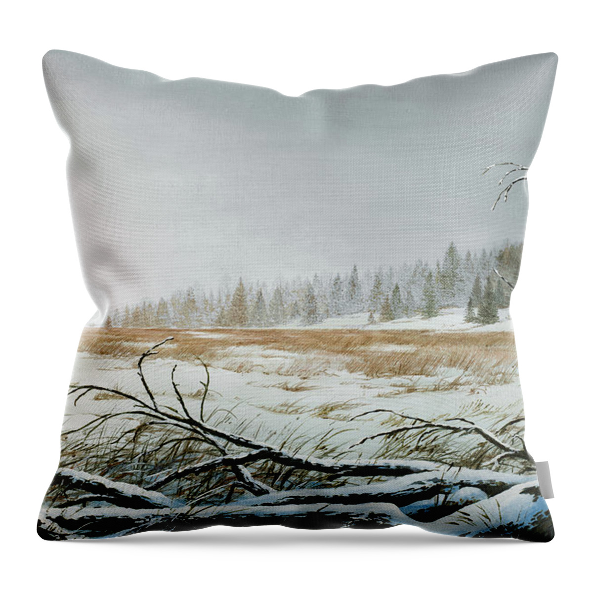Snowy Throw Pillow featuring the painting Snowy Morning #1 by Bruce Nawrocke
