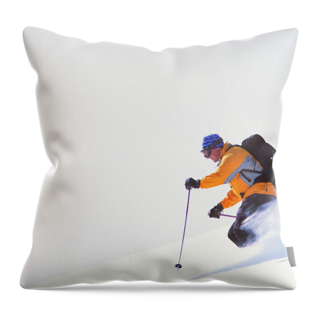 Skiing Throw Pillow featuring the photograph Solo Male Skiing In Powder #1 by Heath Korvola