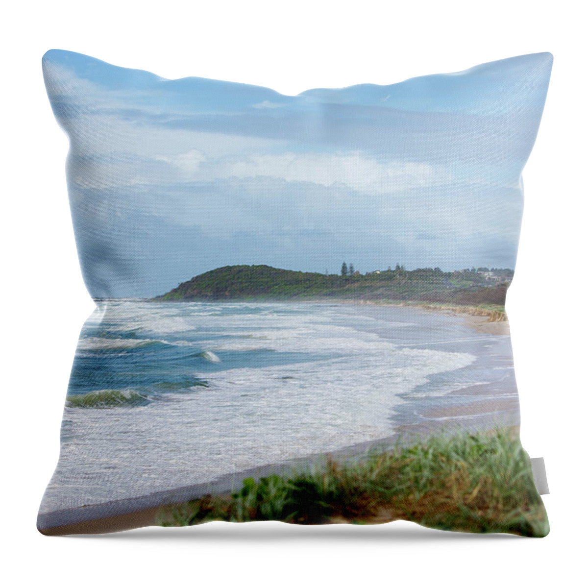 Water's Edge Throw Pillow featuring the photograph Storm Swell Waves On A Beach #1 by David Freund
