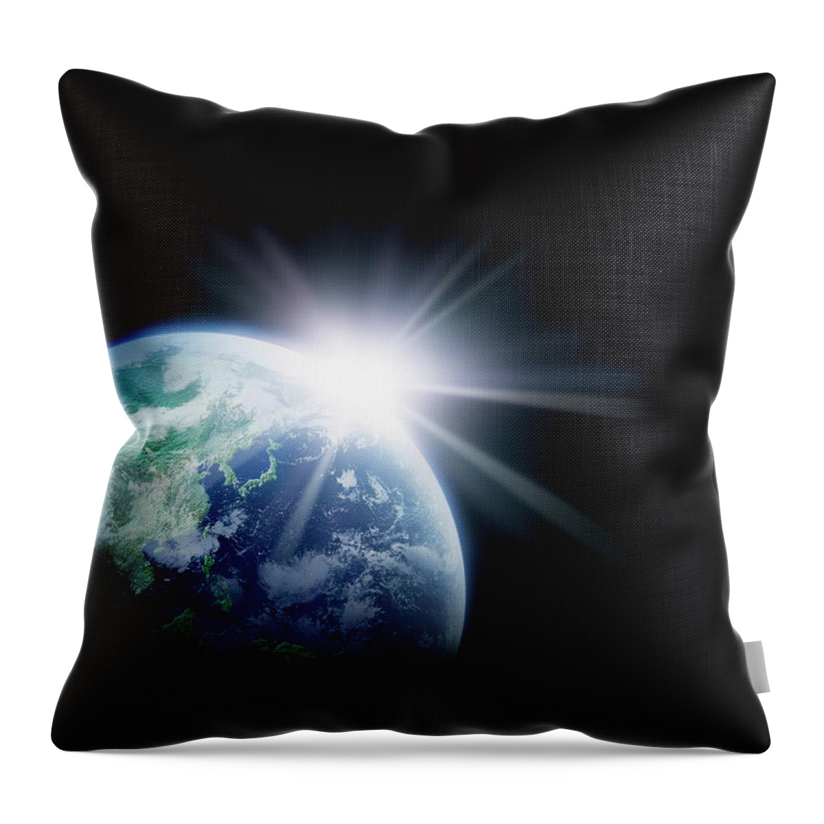 Globe Throw Pillow featuring the photograph Sunlight Behind The Earth, Computer #1 by Vgl/amanaimagesrf