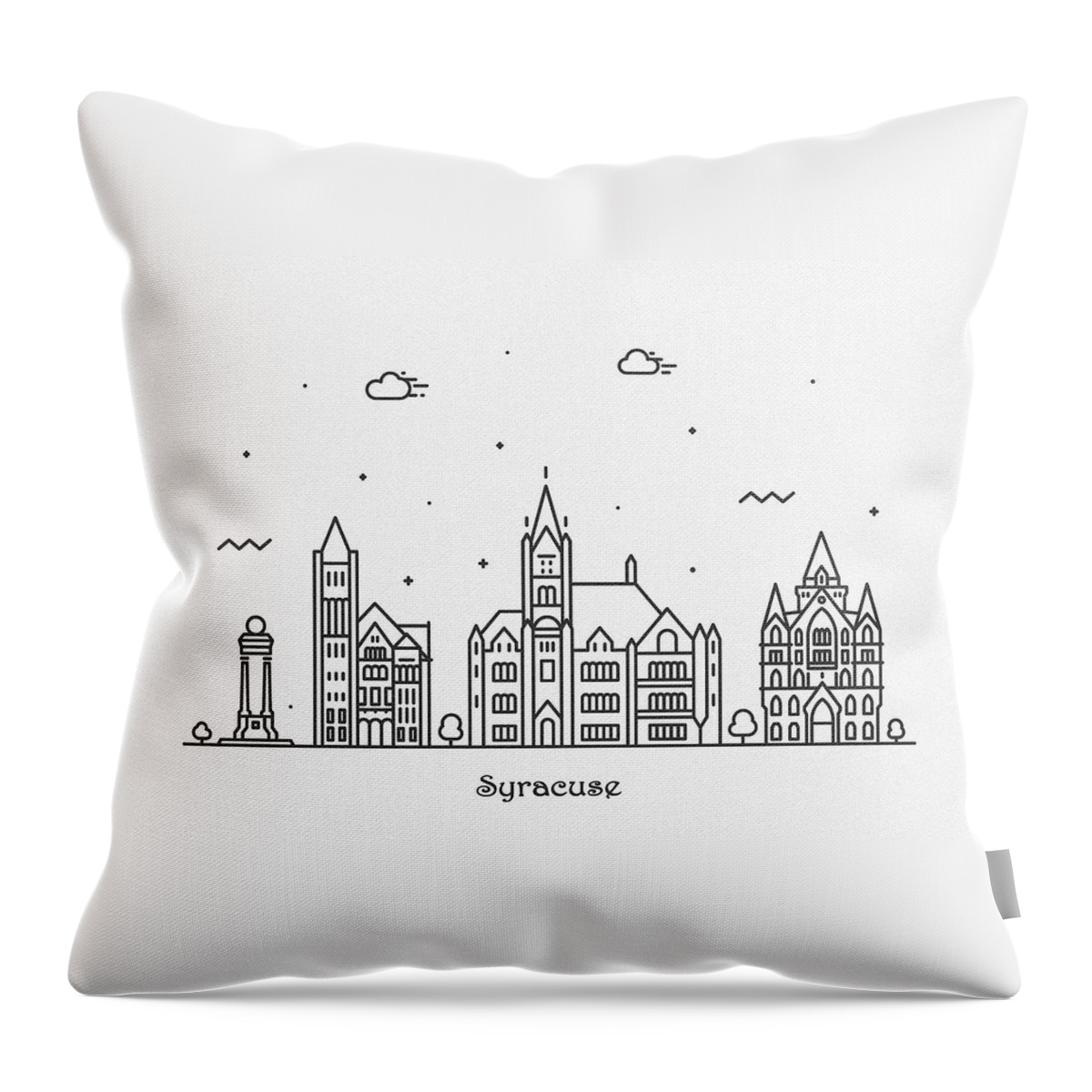 Syracuse Throw Pillow featuring the drawing Syracuse, New York Cityscape Travel Poster by Inspirowl Design
