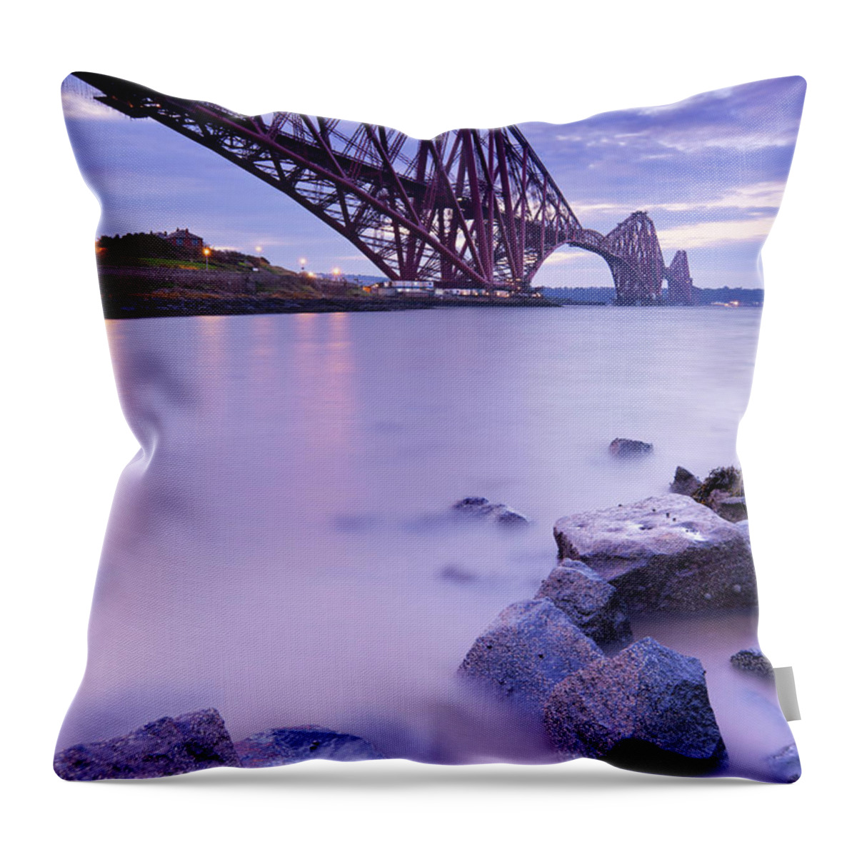 Water's Edge Throw Pillow featuring the photograph The Forth Rail Bridge Near Edinburgh #1 by Sara winter