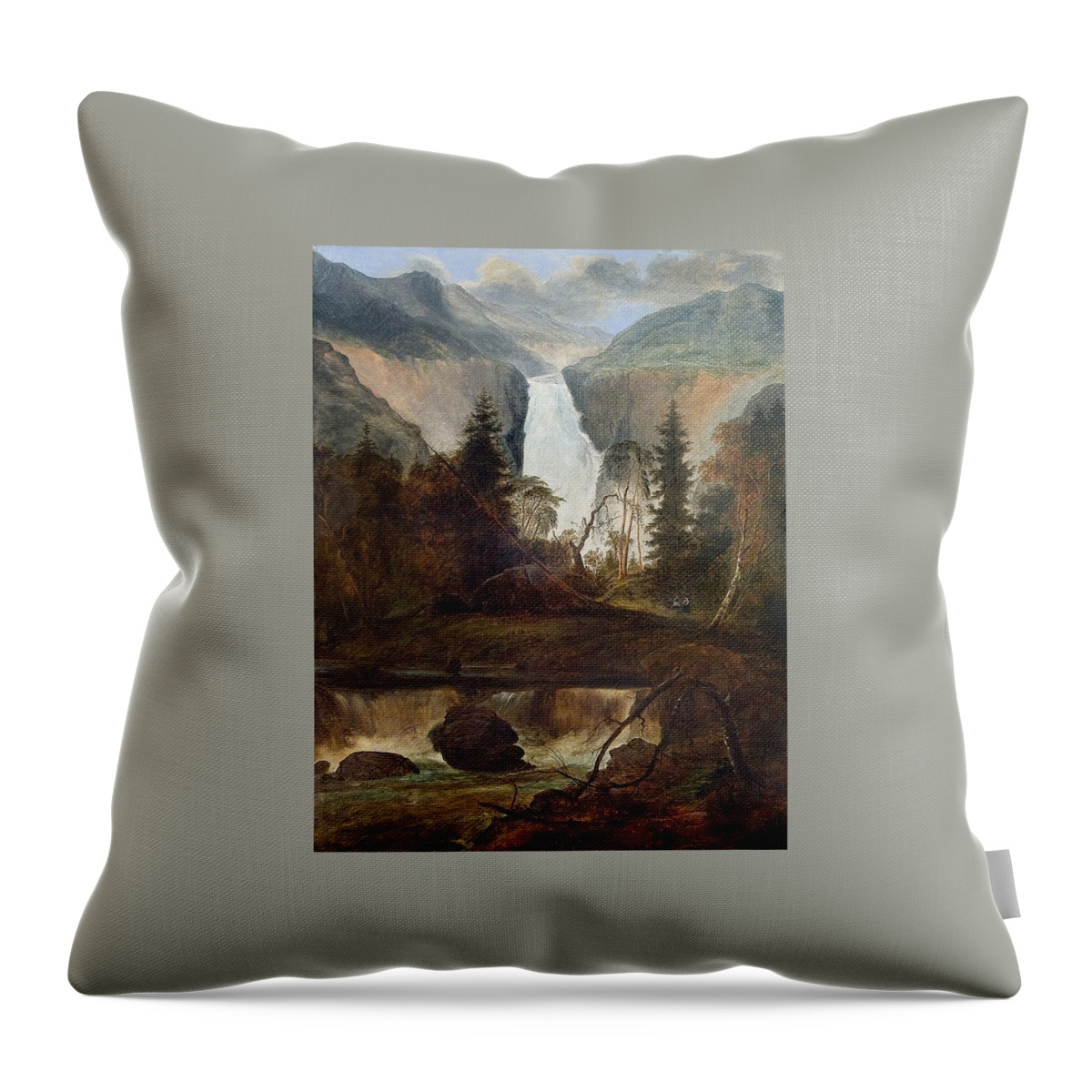 Peder Balke Throw Pillow featuring the painting The Rjukan Falls #1 by MotionAge Designs