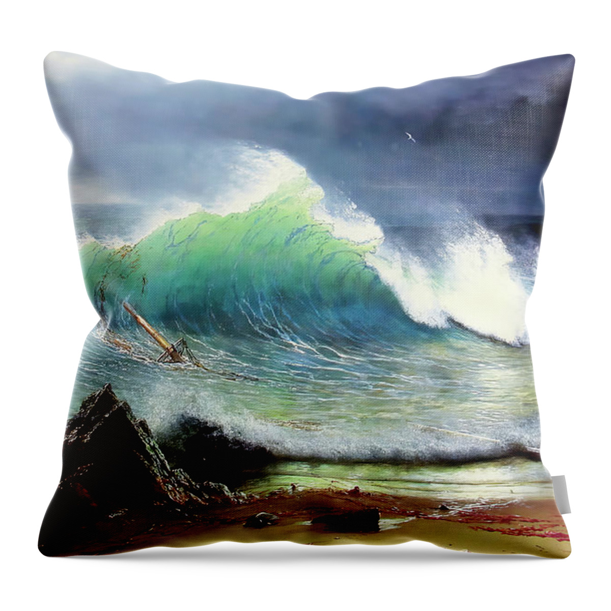 Albert Bierstadt Throw Pillow featuring the photograph The Shore of the Turquoise Sea #1 by Albert Bierstadt