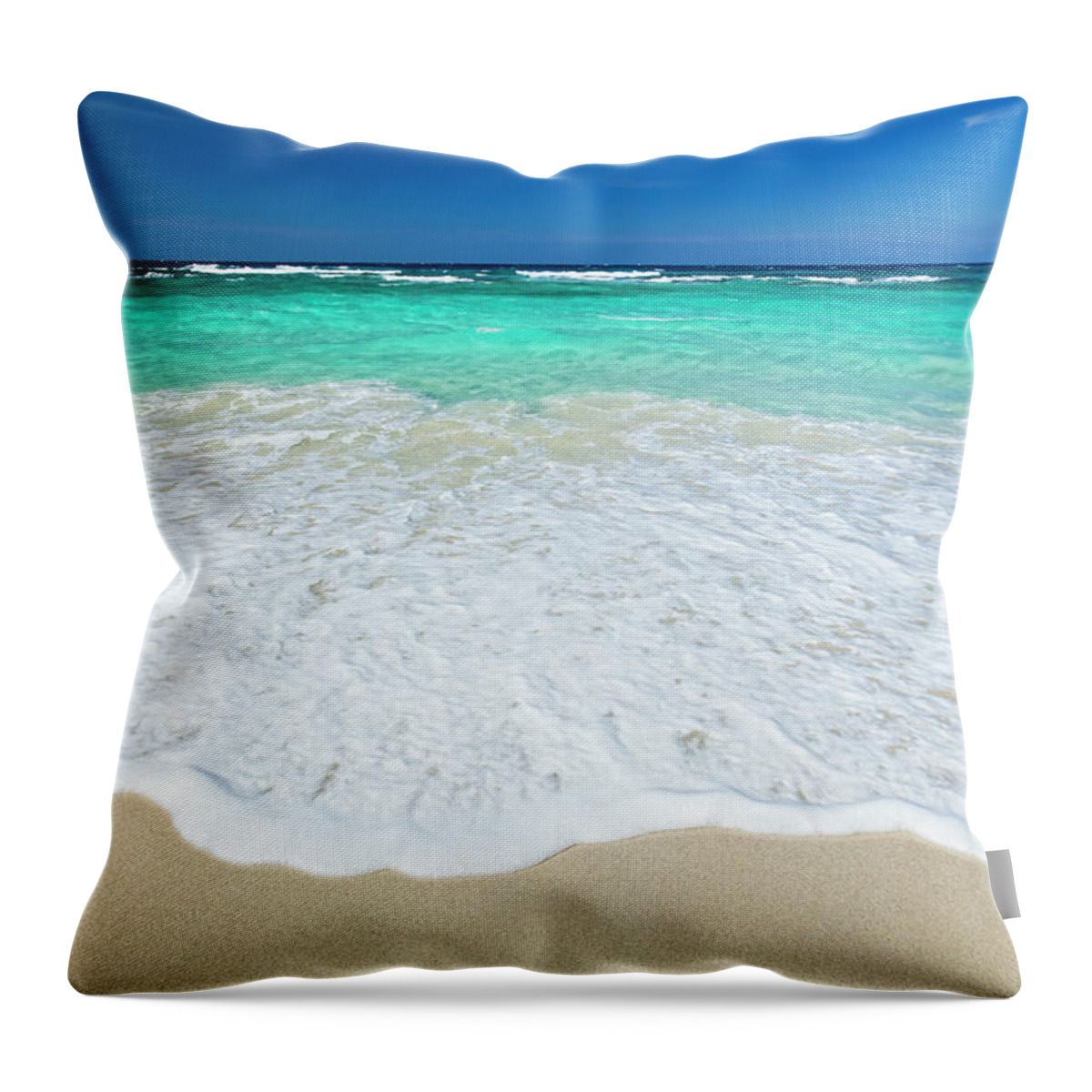 Water's Edge Throw Pillow featuring the photograph Tropical Caribbean Beach #1 by Dstephens