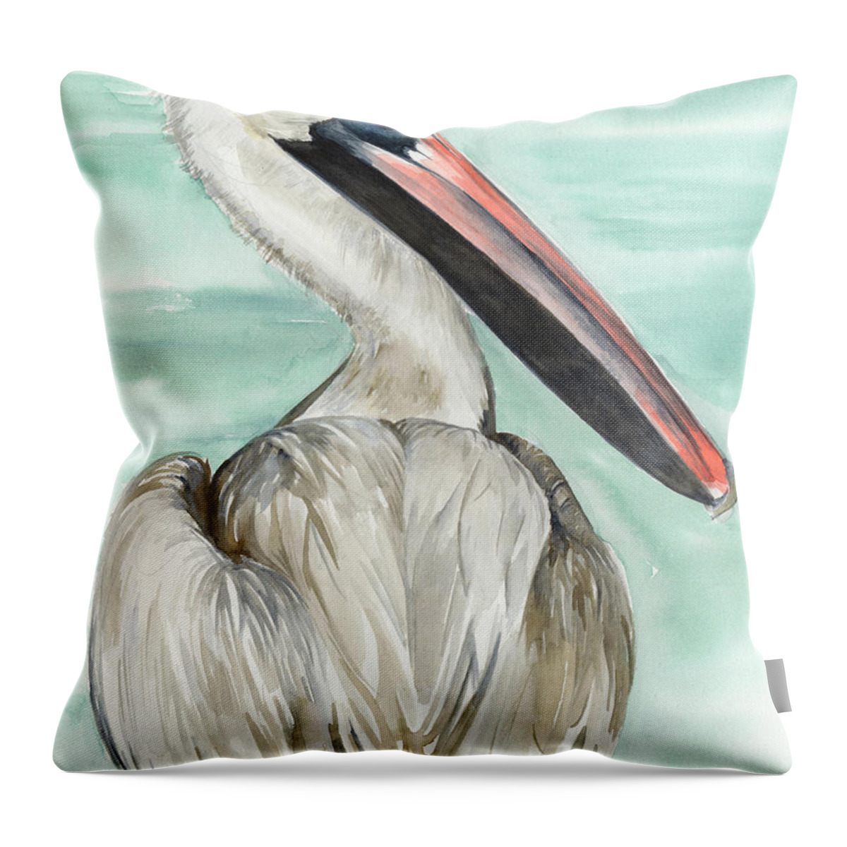Coastal Throw Pillow featuring the painting Turquoise Pelican I #1 by Jennifer Paxton Parker