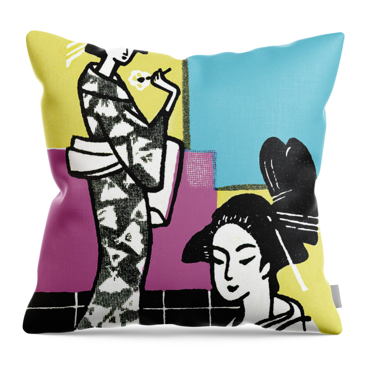 Adult Throw Pillow featuring the drawing Two Asian Women #1 by CSA Images