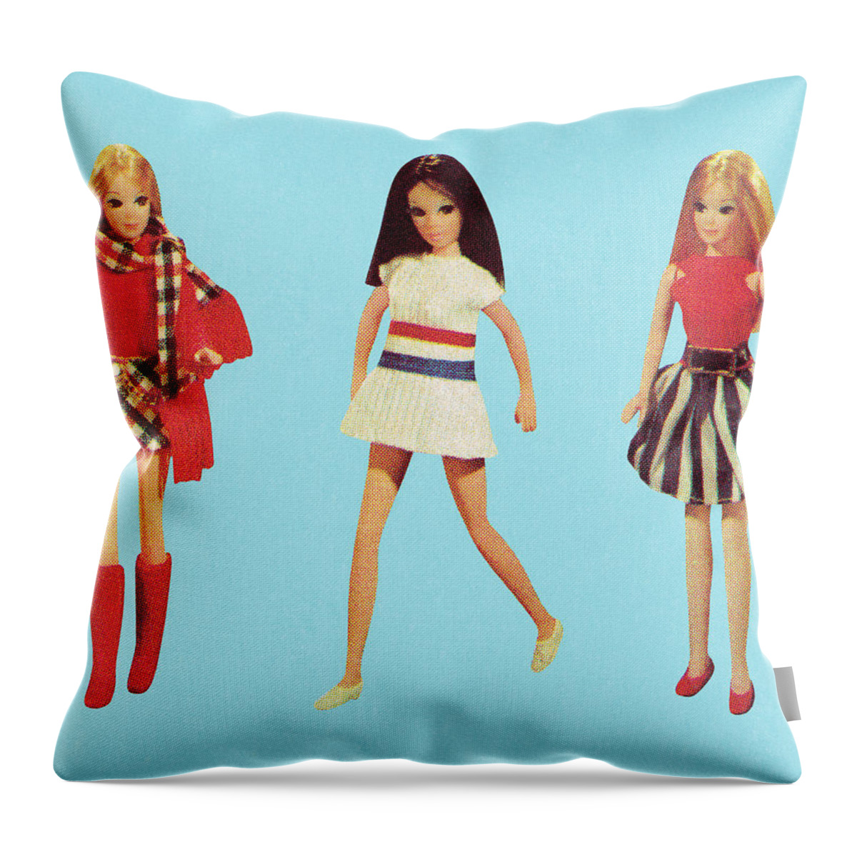 Apparel Throw Pillow featuring the drawing Two Blonde and One Brunette Fashion Dolls #1 by CSA Images