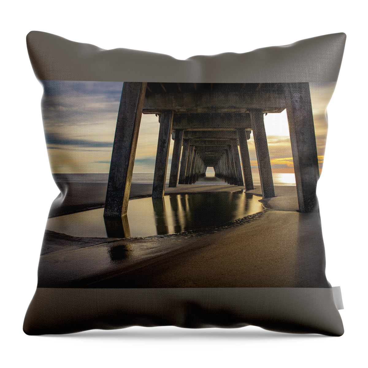 Tybee Beach Throw Pillow featuring the photograph Under the Pier #1 by Ray Silva