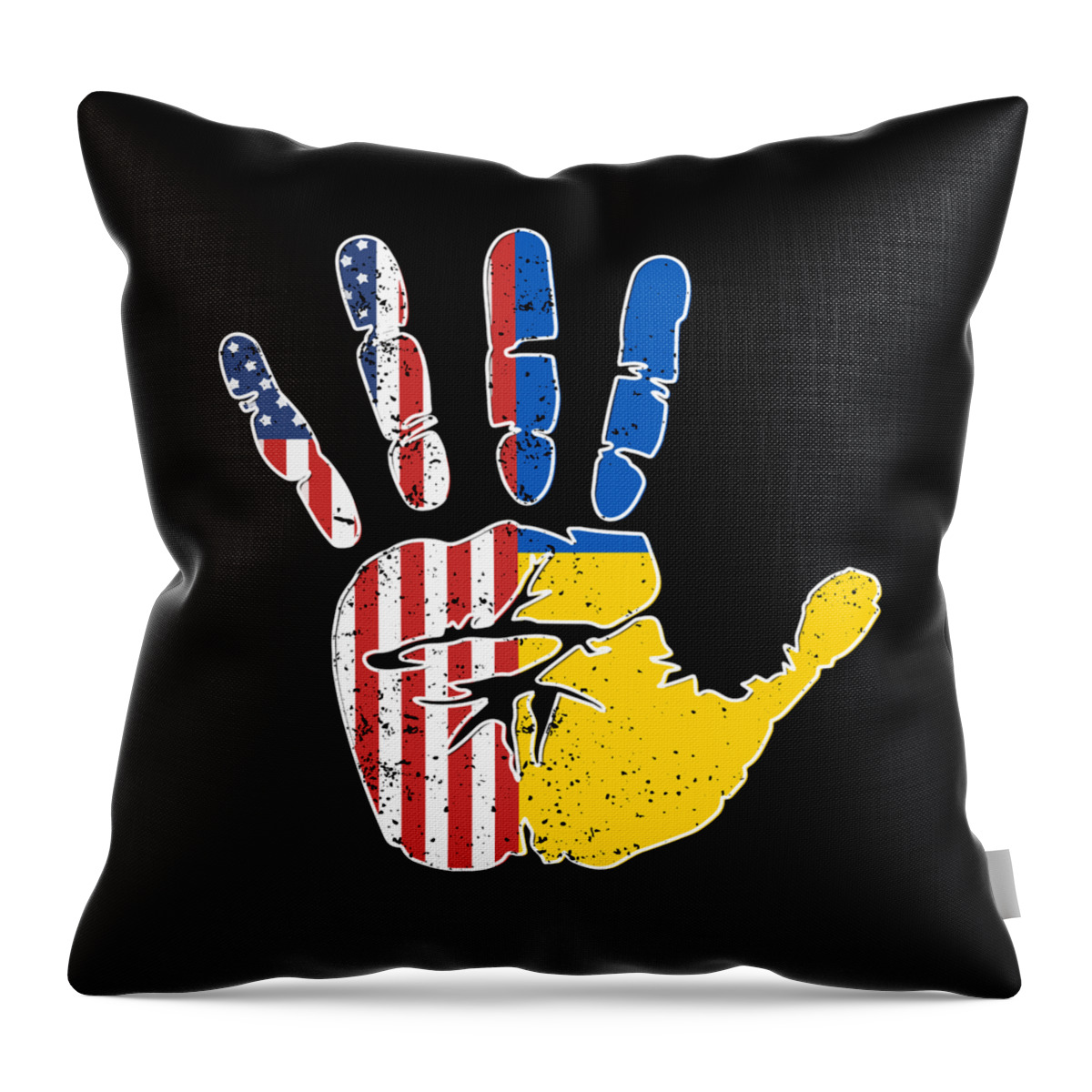 Ukrainian American Gift Throw Pillow featuring the digital art USA Ukraine Handprint Flag Proud Ukrainian American Heritage Biracial American Roots Culture Descendents #2 by Martin Hicks