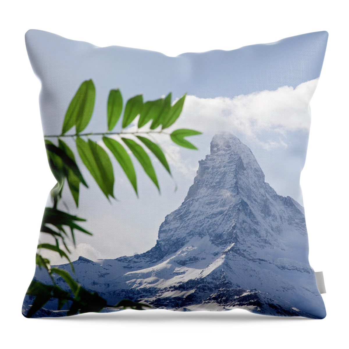Ip_10278102 Throw Pillow featuring the photograph View Of Snow Capped Matterhorn Mountain, Valais, Switzerland #1 by Jalag / Walter Schmitz
