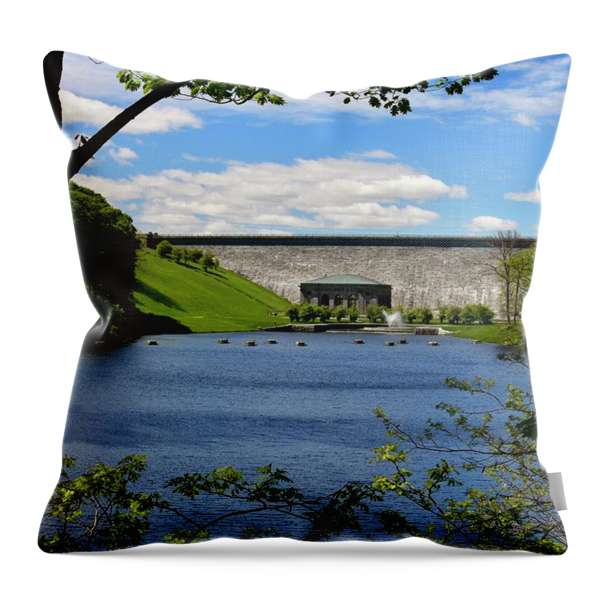 Wachusett Throw Pillow featuring the photograph Wachusett Dam #1 by Monika Salvan