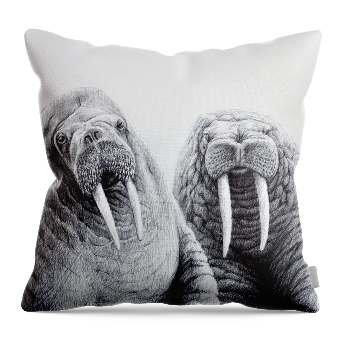 Animal Throw Pillow featuring the drawing Walrus Buddies by Rick Hansen