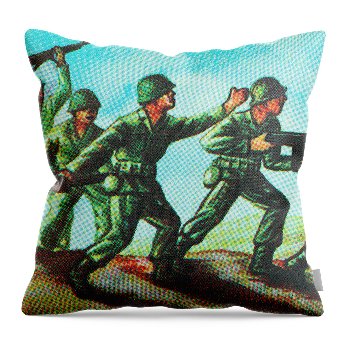 Action Throw Pillow featuring the drawing Warfare #1 by CSA Images