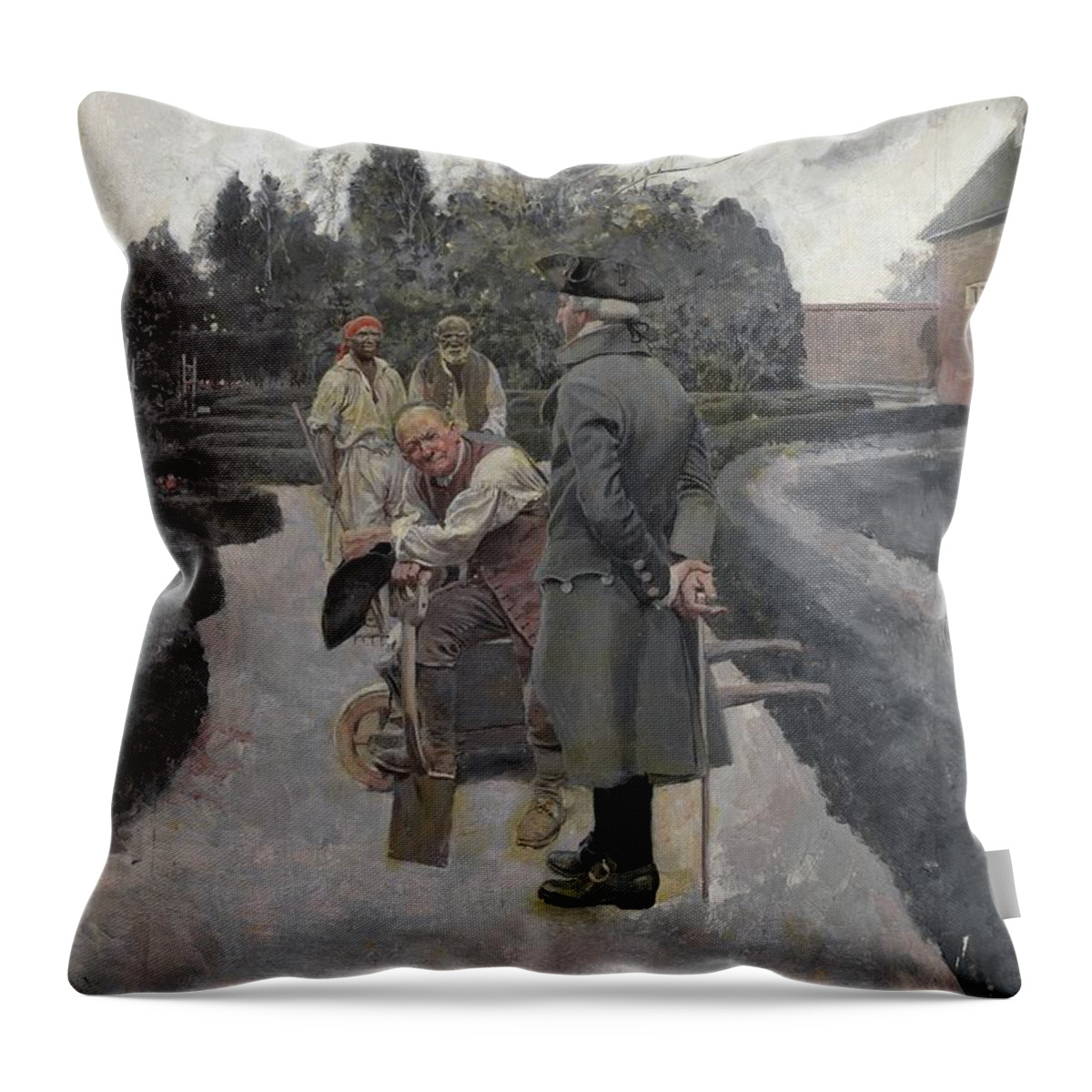 George Washington Throw Pillow featuring the painting Washington In The Garden At Mount Vernon by Howard Pyle
