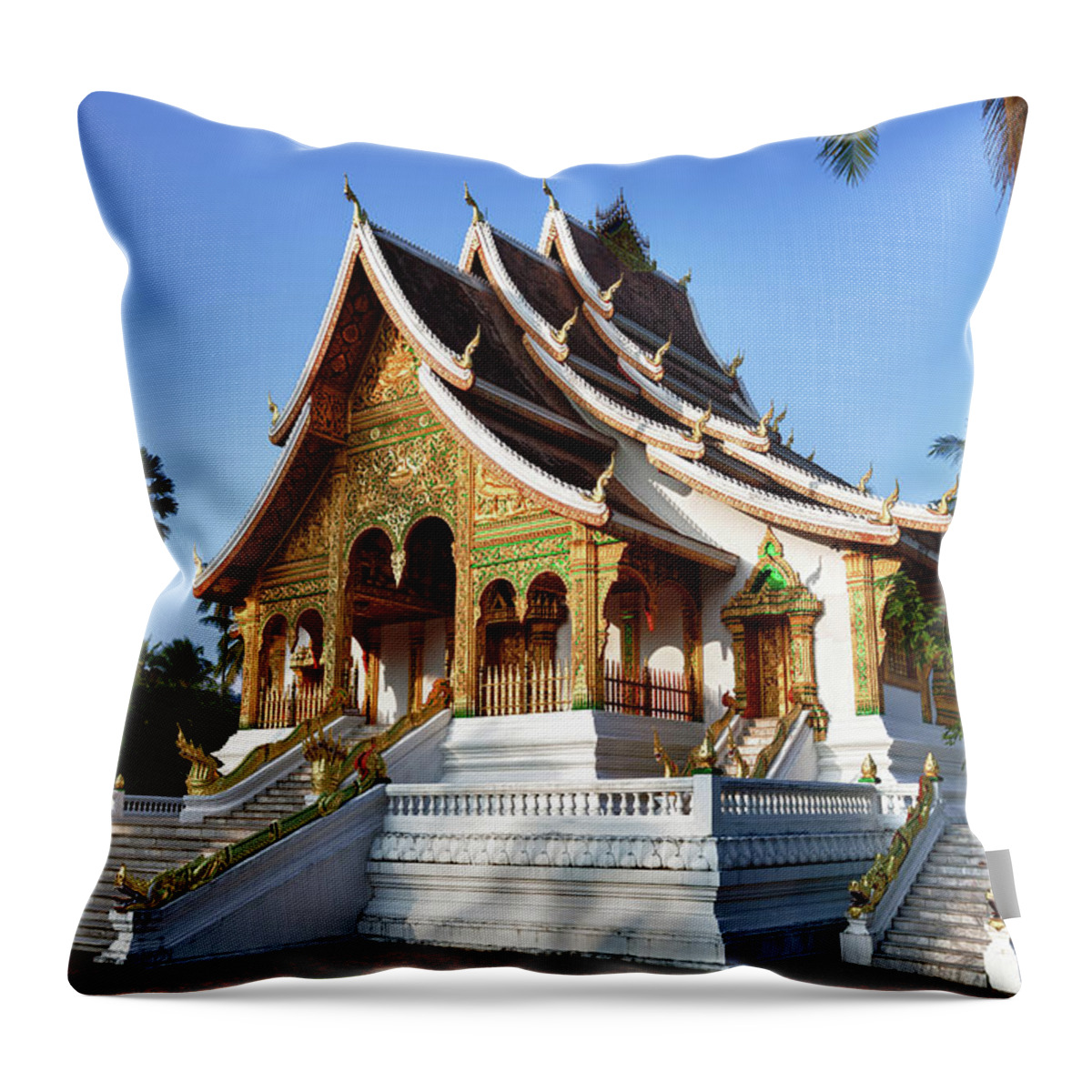 Asian And Indian Ethnicities Throw Pillow featuring the photograph Wat Mai Suwannaphumaham In Luang #1 by Fototrav