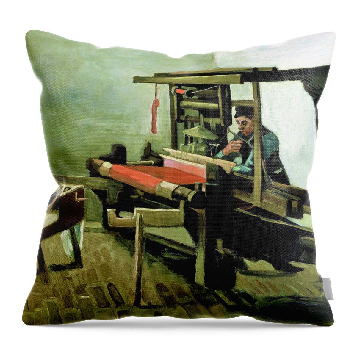 Weaver Throw Pillow featuring the painting Weaver - Digital Remastered Edition #2 by Vincent van Gogh