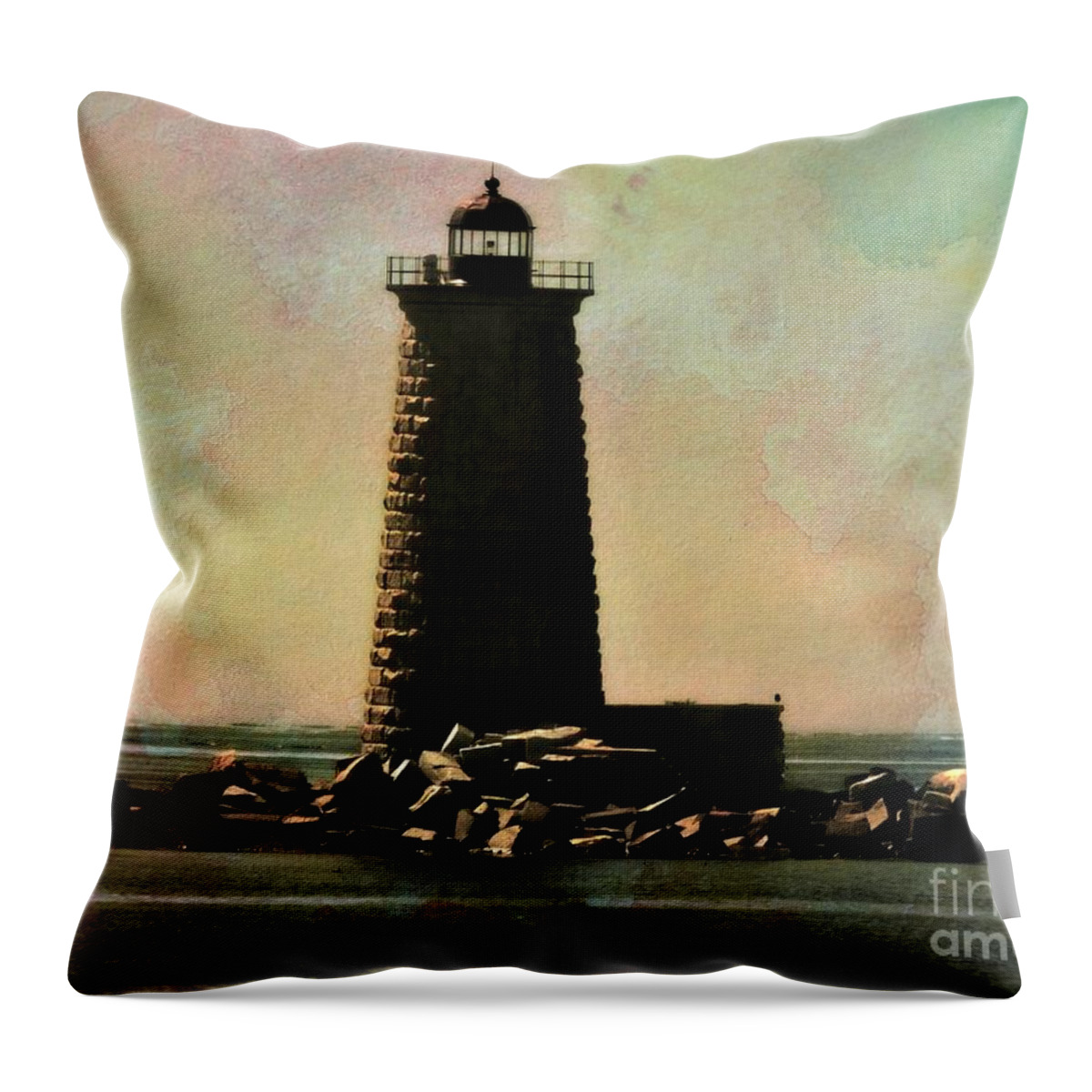 Marcia Lee Jones Throw Pillow featuring the photograph Whaleback Lighthouse #2 by Marcia Lee Jones
