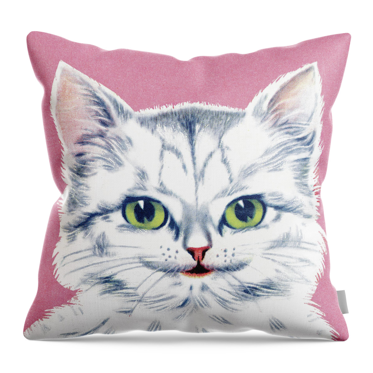 Animal Throw Pillow featuring the drawing White Cat #1 by CSA Images