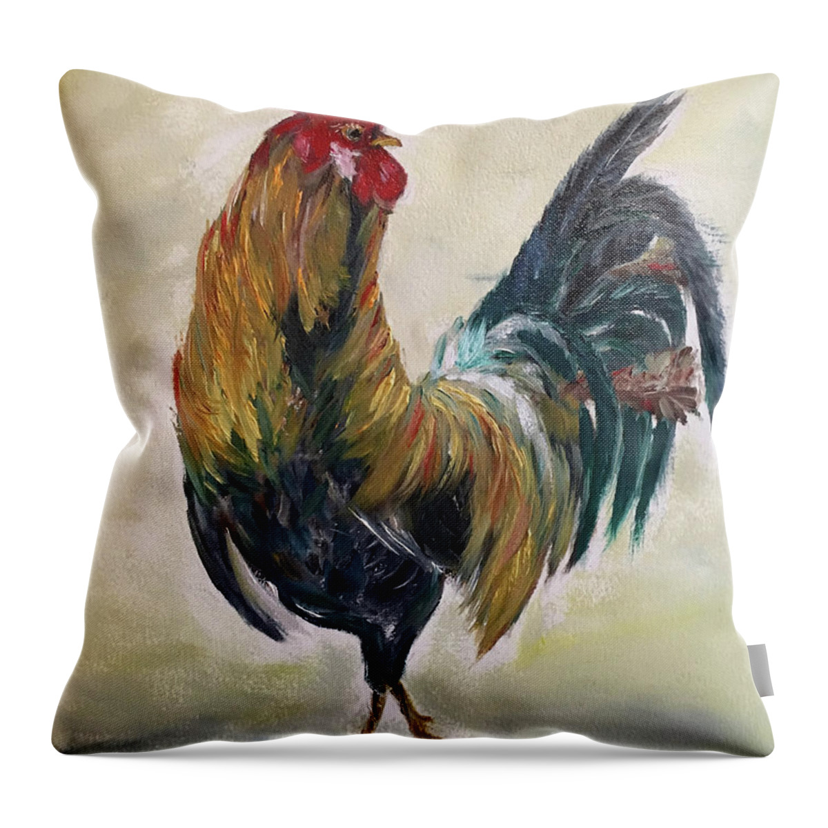 Rooster Throw Pillow featuring the painting Who you calling Chicken #1 by Roxy Rich