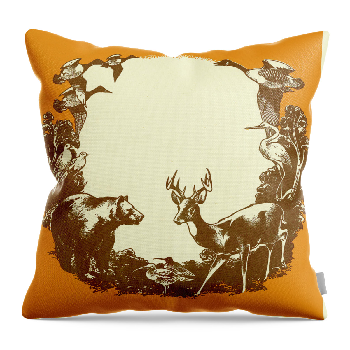 Activity Throw Pillow featuring the drawing Wild Animal Border #1 by CSA Images