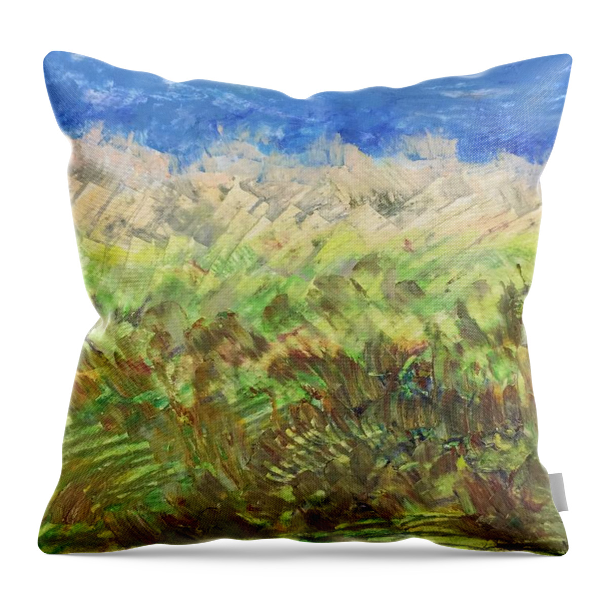 Landscape Throw Pillow featuring the painting Windy fields #1 by Norma Duch