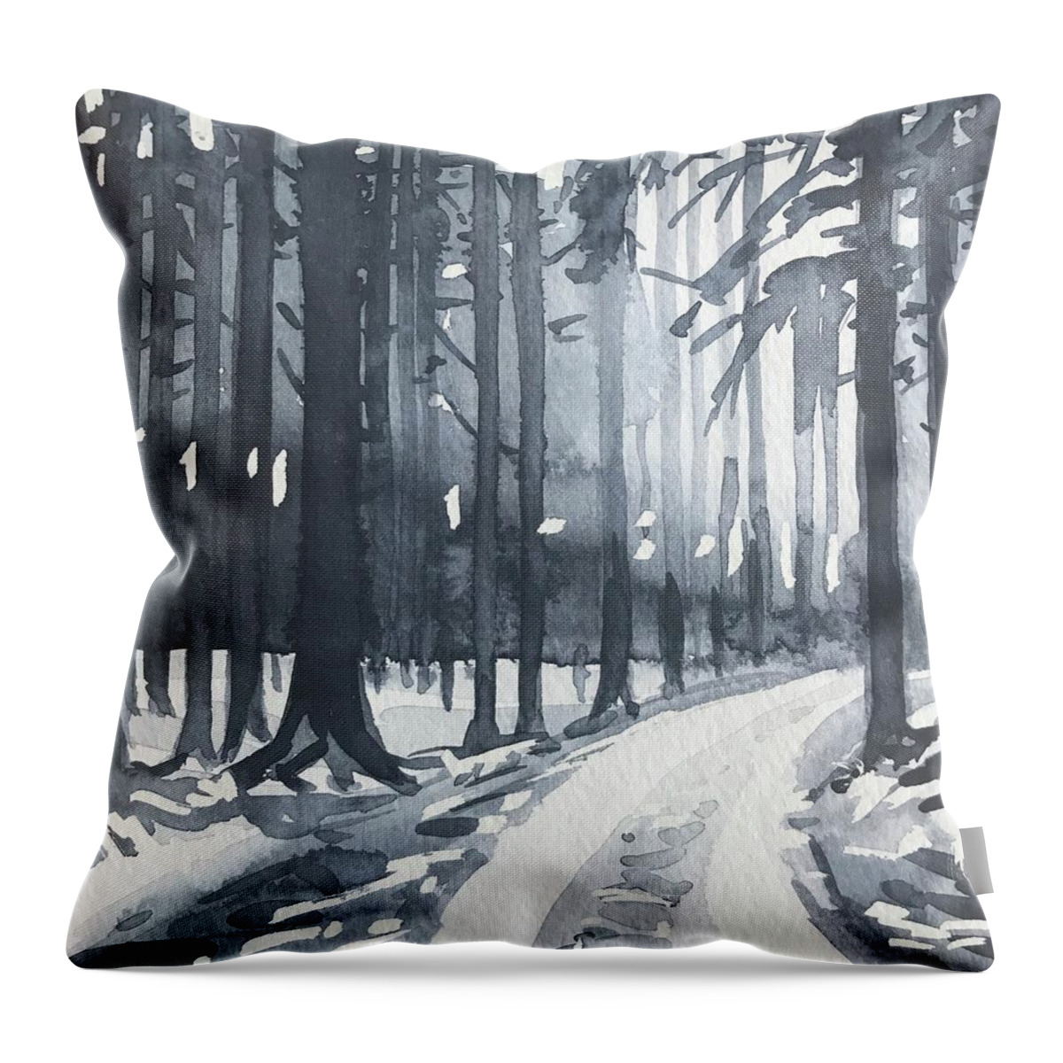 Trees Throw Pillow featuring the painting Winter Trees #2 by Luisa Millicent