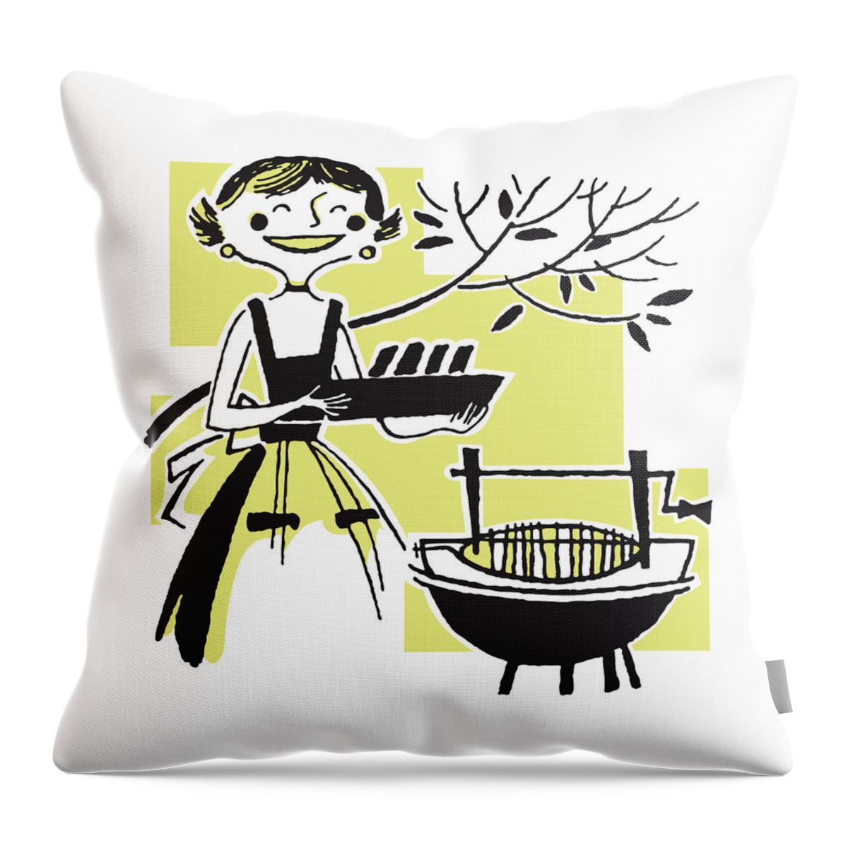 Adult Throw Pillow featuring the drawing Woman Prepared to Grill #1 by CSA Images