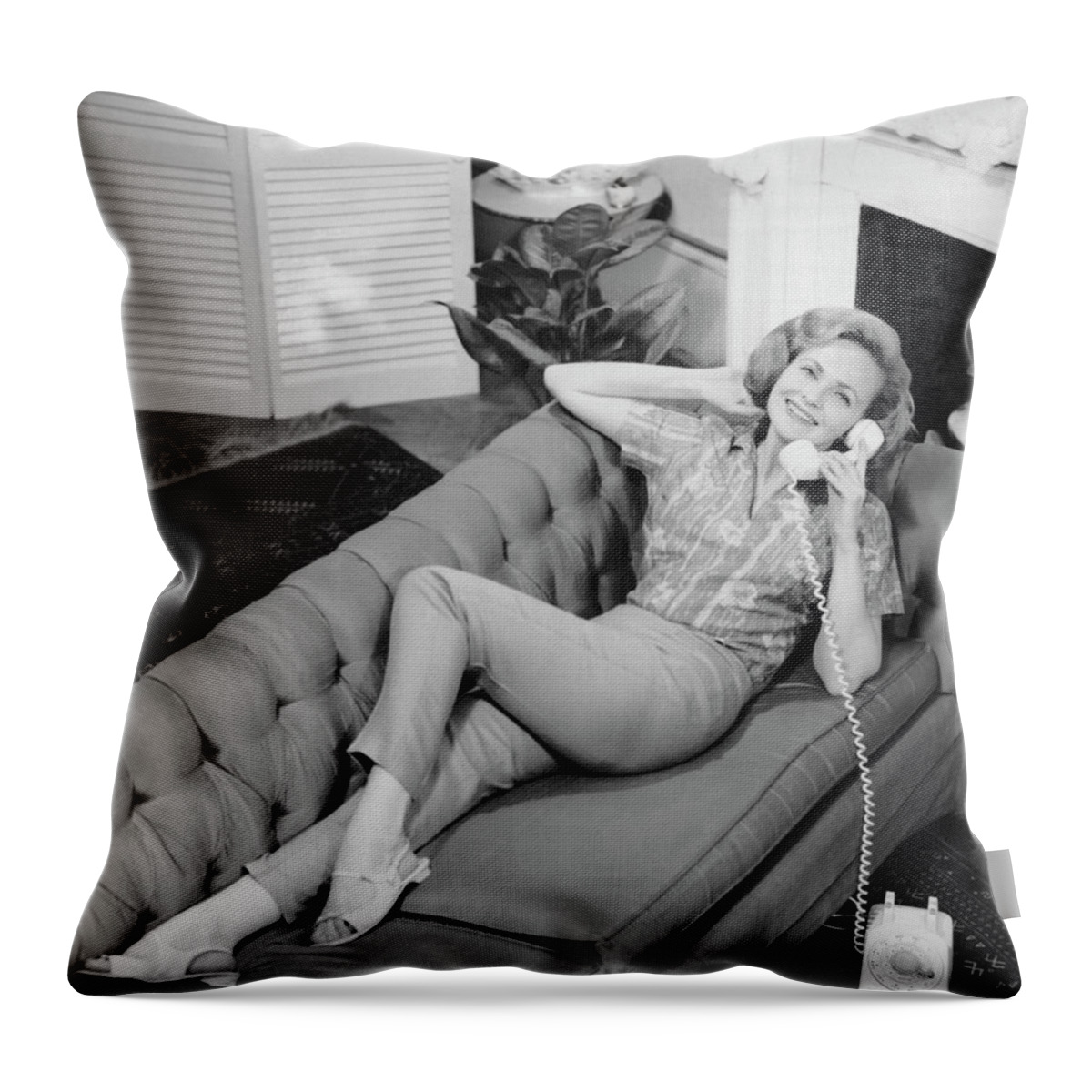 People Throw Pillow featuring the photograph Woman Talking On Telephone #1 by George Marks