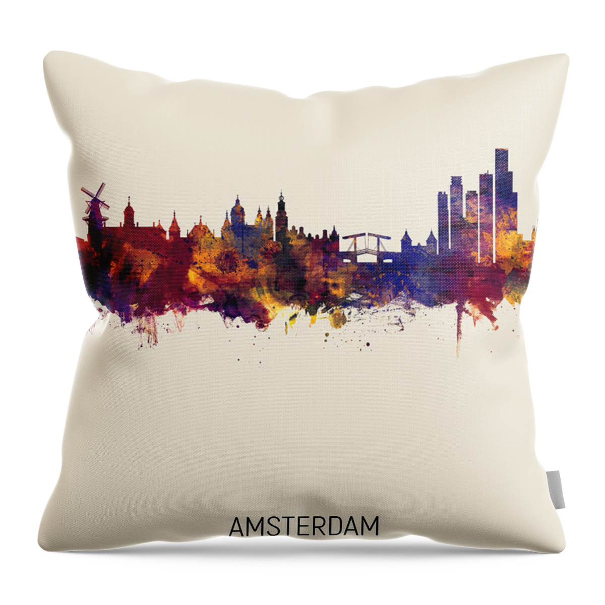 Amsterdam Throw Pillow featuring the digital art Amsterdam The Netherlands Skyline #10 by Michael Tompsett