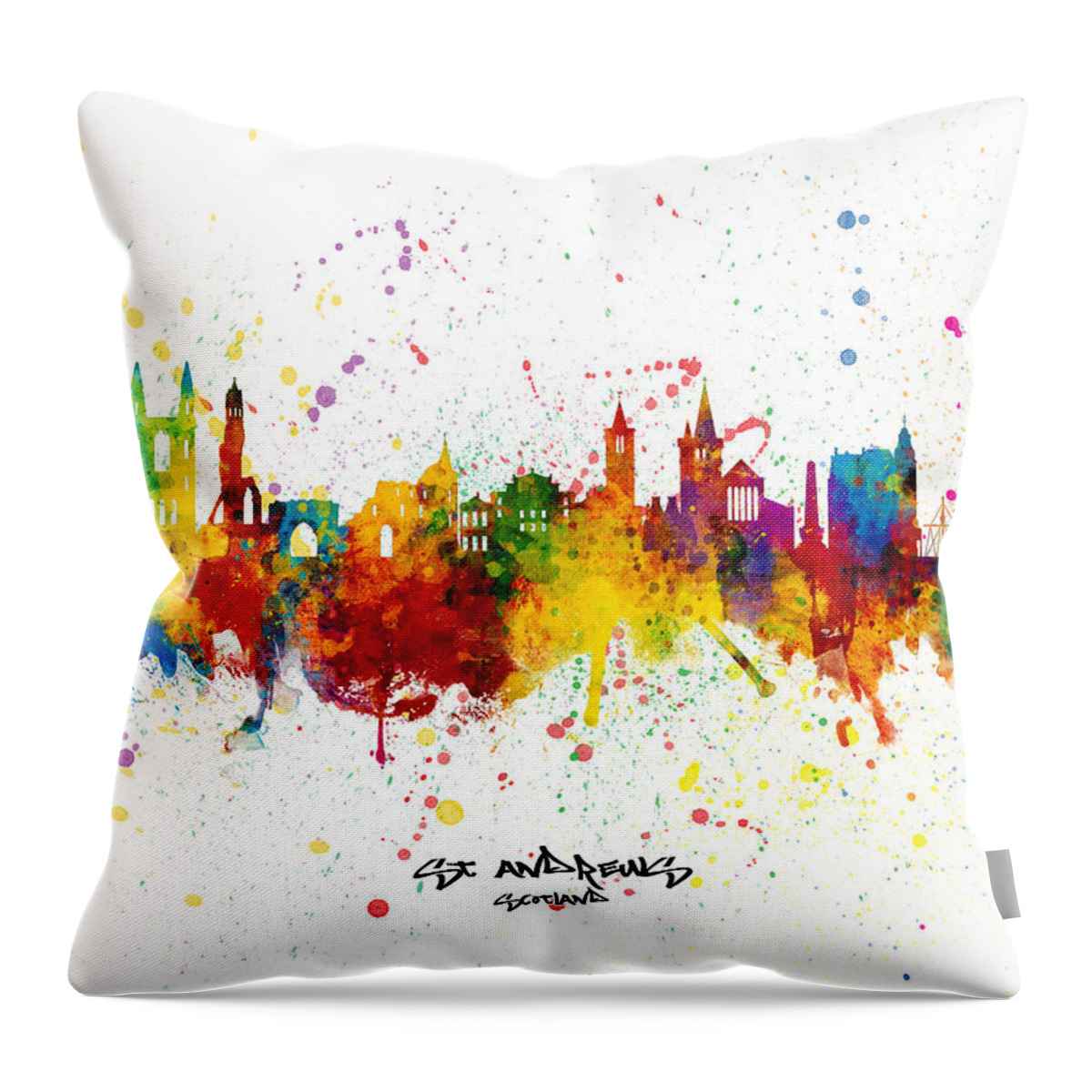 St Andrews Throw Pillow featuring the digital art St Andrews Scotland Skyline #10 by Michael Tompsett