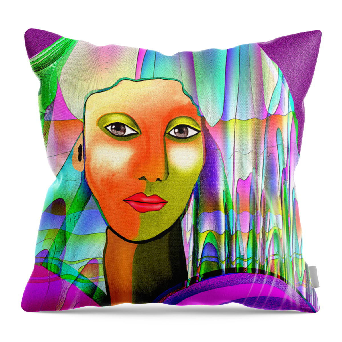 1079  Mysterious Lady With Veil V Throw Pillow featuring the painting 1079  Mysterious Lady with veil  by Irmgard Schoendorf Welch