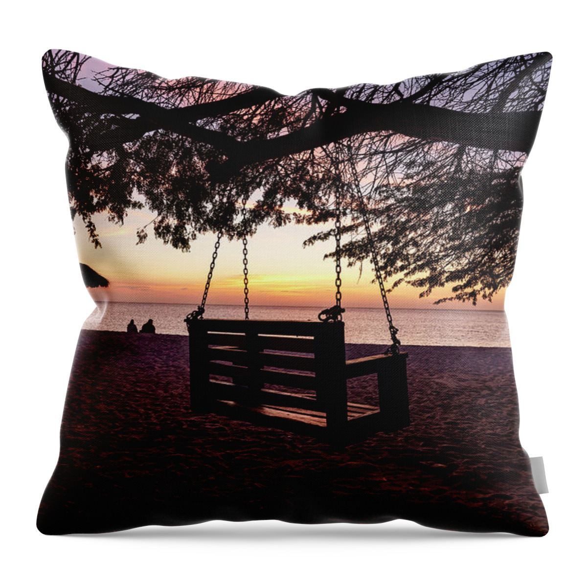 Estock Throw Pillow featuring the digital art Aruba, Eagle Beach Scene #11 by Claudia Uripos